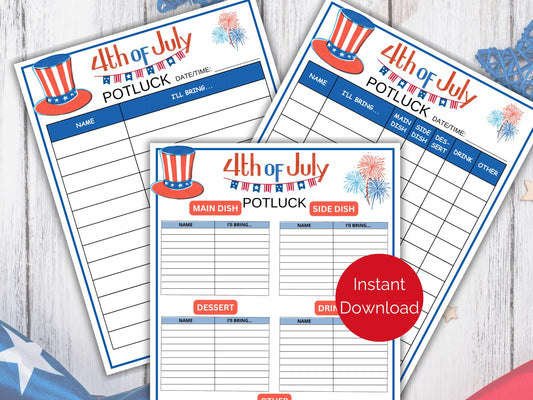 July 4th Potluck Sign Up Sheet