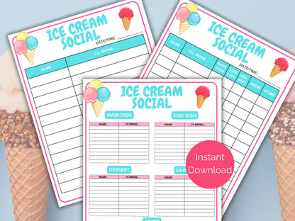 Ice Cream Social Sign Up Sheet