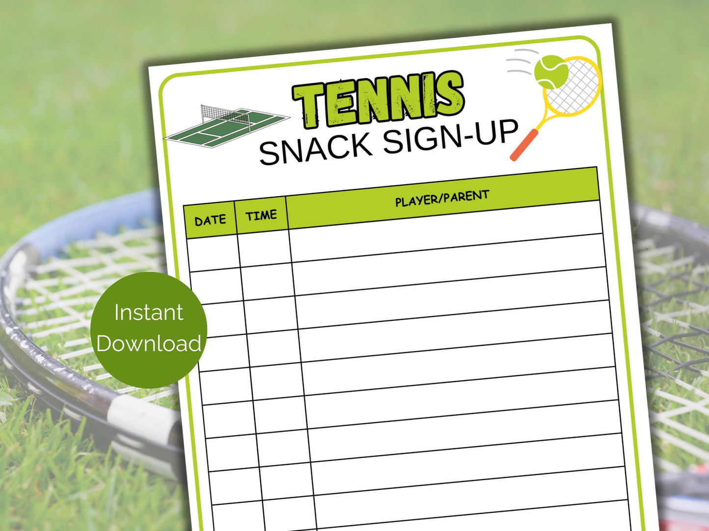 Tennis Snack Sign Up Sheet