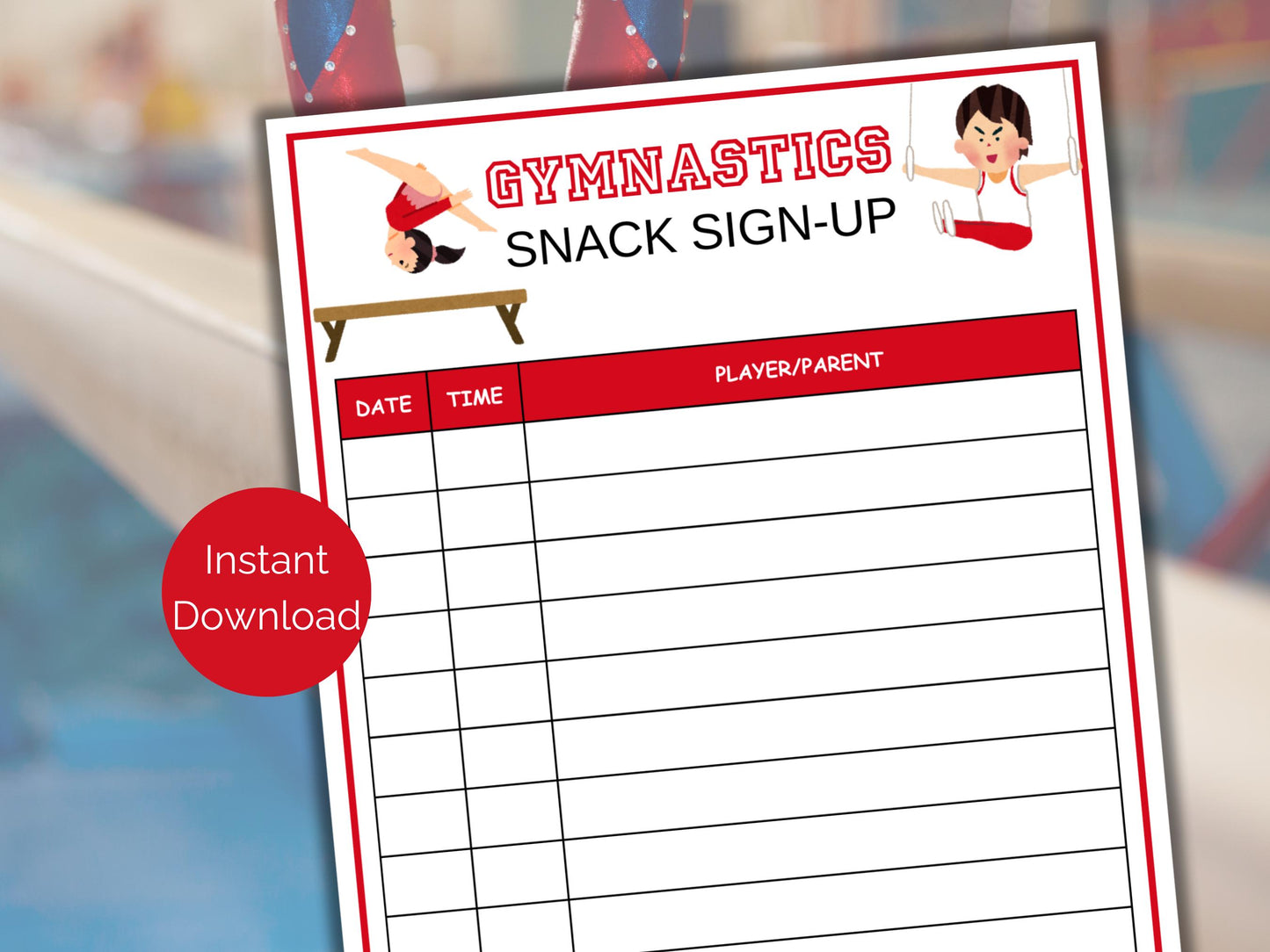 Gymnastics Snack Sign Up Sheet