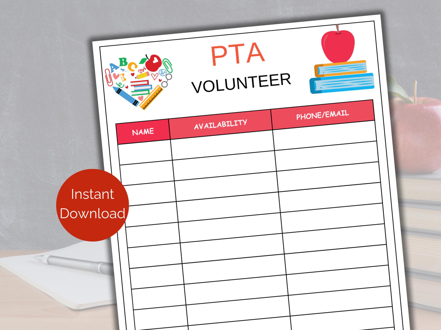 PTA Volunteer Sign Up Sheet