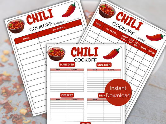 Chili Cookoff Sign Up Sheet