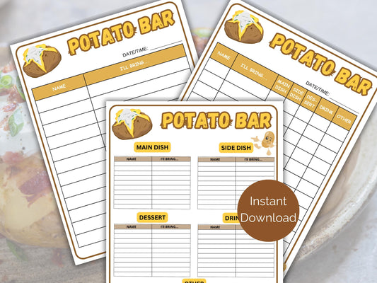 Baked Potato Potluck Sign Up Sheet