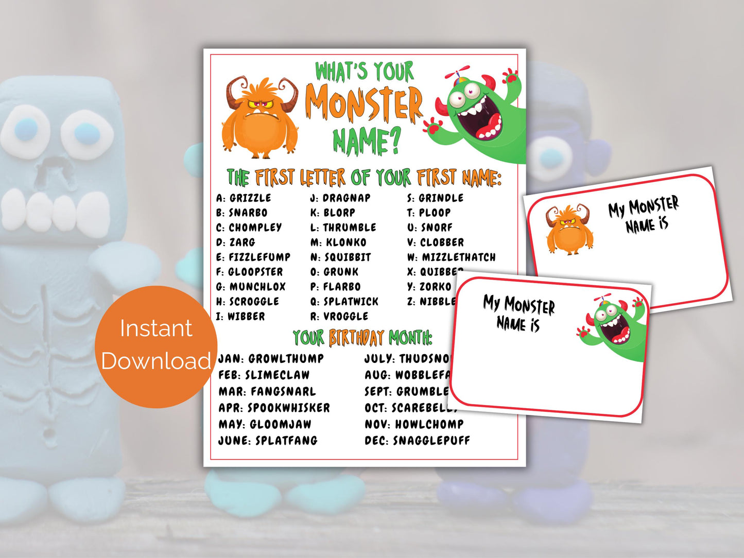 What's Your Monster Name Game + Name Tags