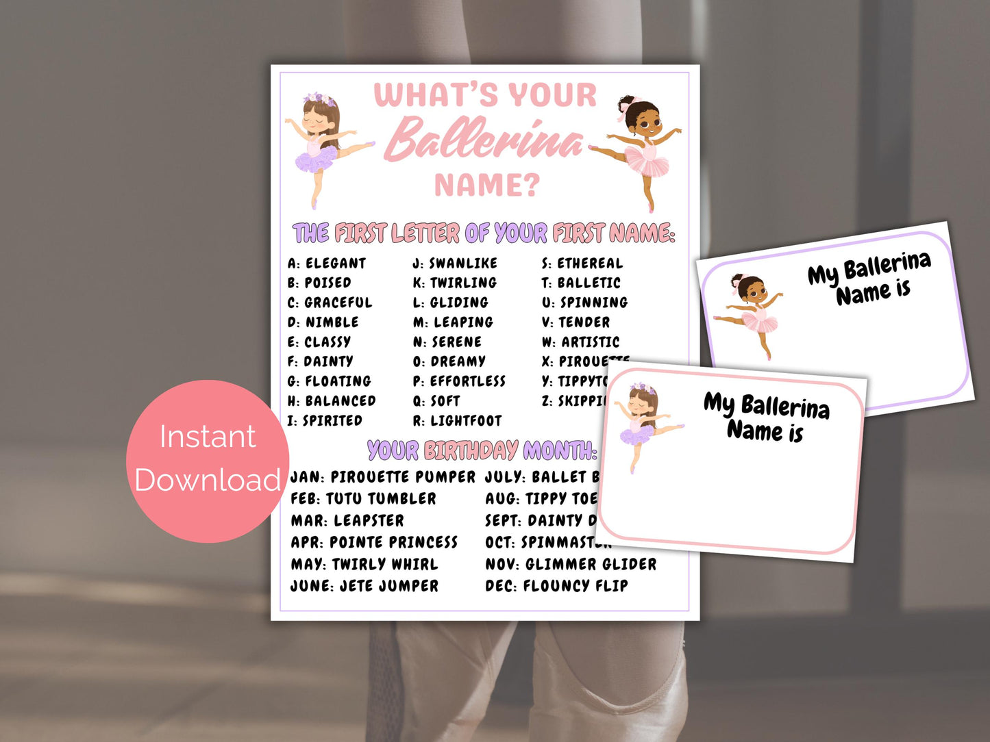 What's Your Ballerina Name Game + Name Tags