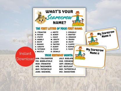What's Your Scarecrow Name Game + Name Tags