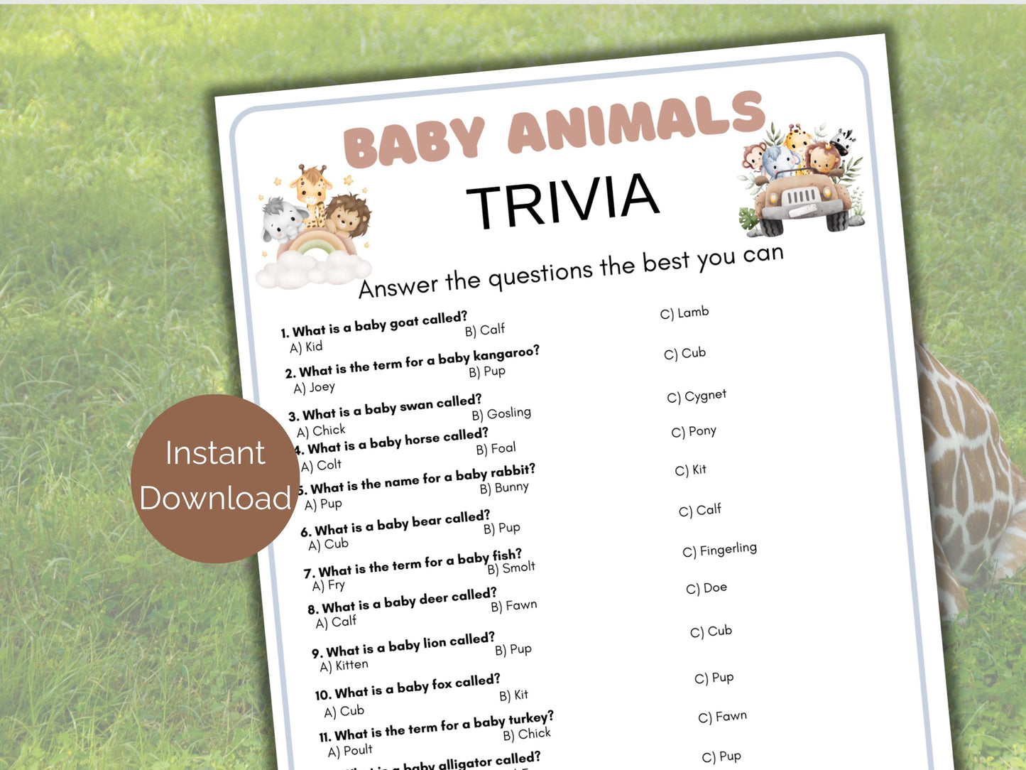 Baby Animal Trivia Game