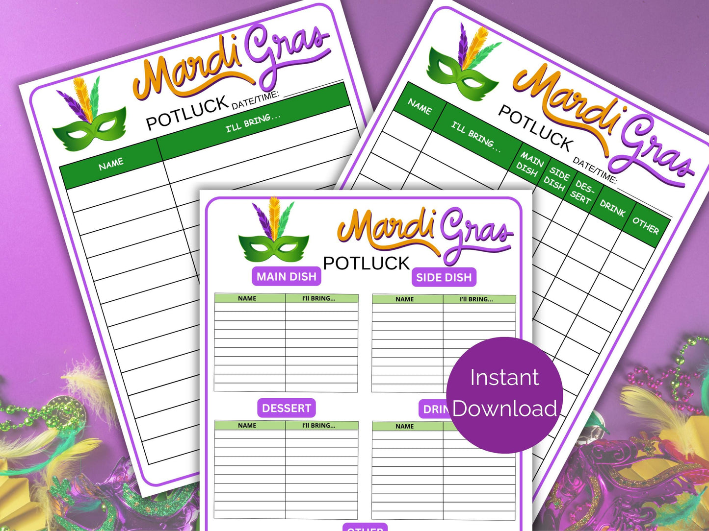 Mardi Gras Potluck Sign Up Sheet