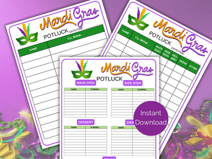 Mardi Gras Potluck Sign Up Sheet