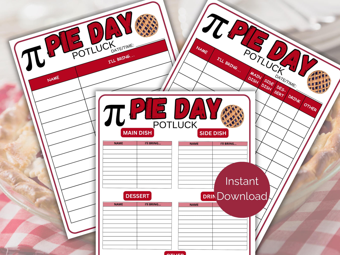 Pi Day Potluck Sign Up Sheet