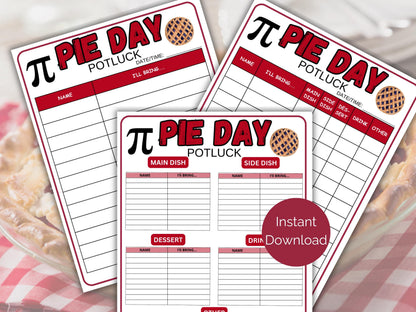 Pi Day Potluck Sign Up Sheet
