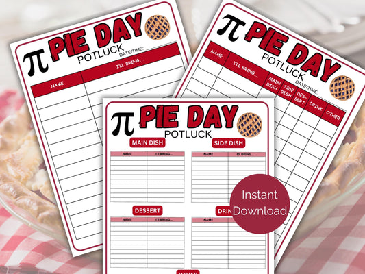 Pi Day Potluck Sign Up Sheet