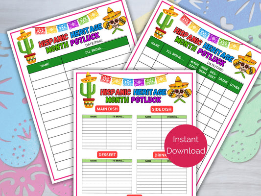 Hispanic Heritage Potluck Sign Up Sheet