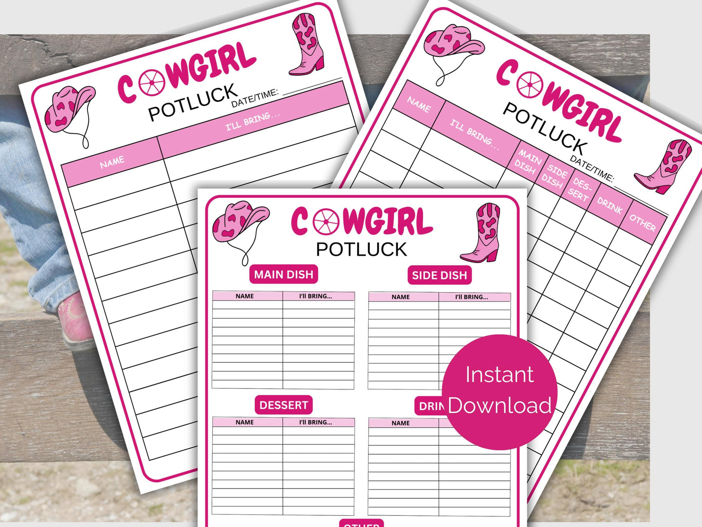 Cowgirl Baby Shower Potluck Sign Up Sheet