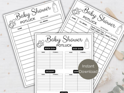 Baby Shower Potluck Sign Up Sheet