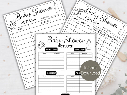 Baby Shower Potluck Sign Up Sheet
