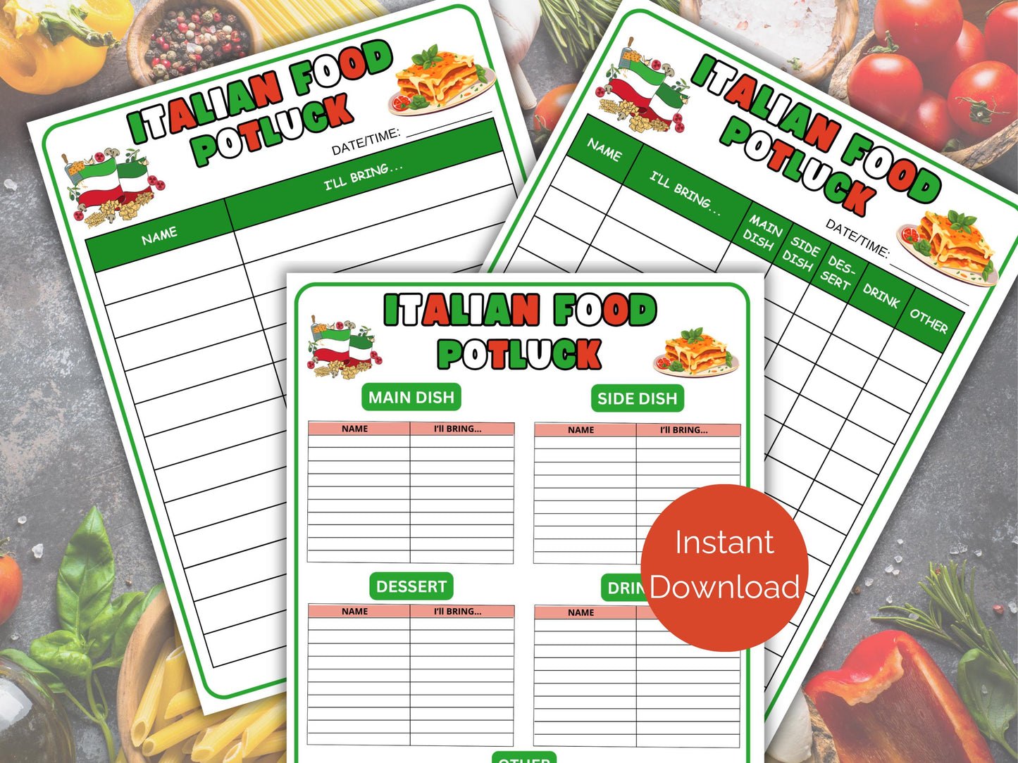 Italian Food Potluck Sign Up Sheet