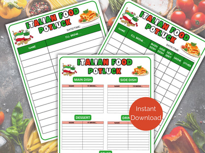 Italian Food Potluck Sign Up Sheet