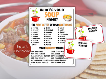 What's Your Soup Name Game + Name Tags