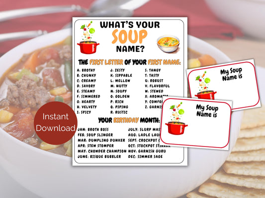 What's Your Soup Name Game + Name Tags
