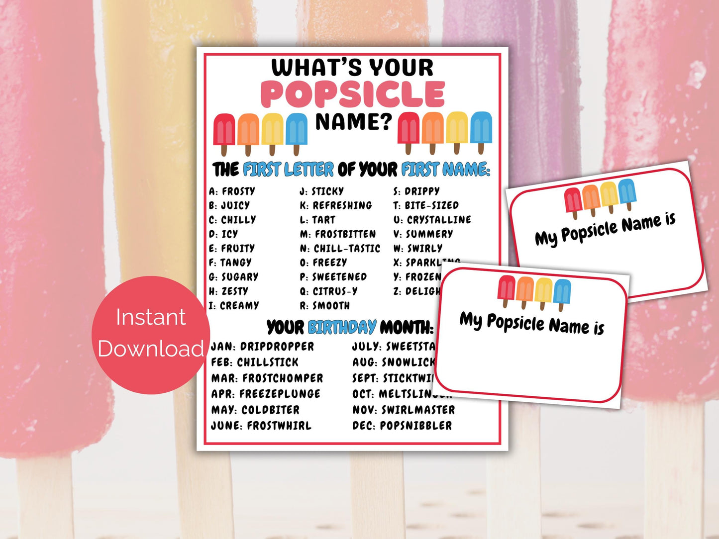 What's Your Popsicle Name Game + Name Tags