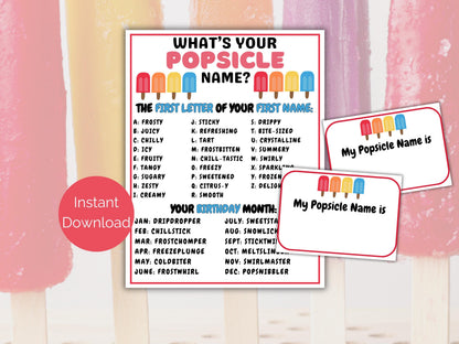 What's Your Popsicle Name Game + Name Tags