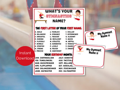 What's Your Gymnast Name Game + Name Tags