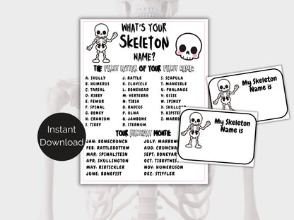 What's Your Skeleton Name Game + Name Tags
