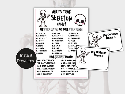 What's Your Skeleton Name Game + Name Tags