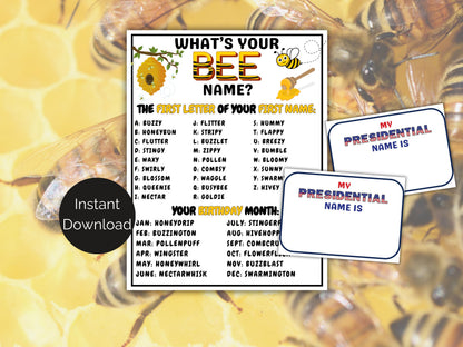 What's Your Bee Name Game + Name Tags