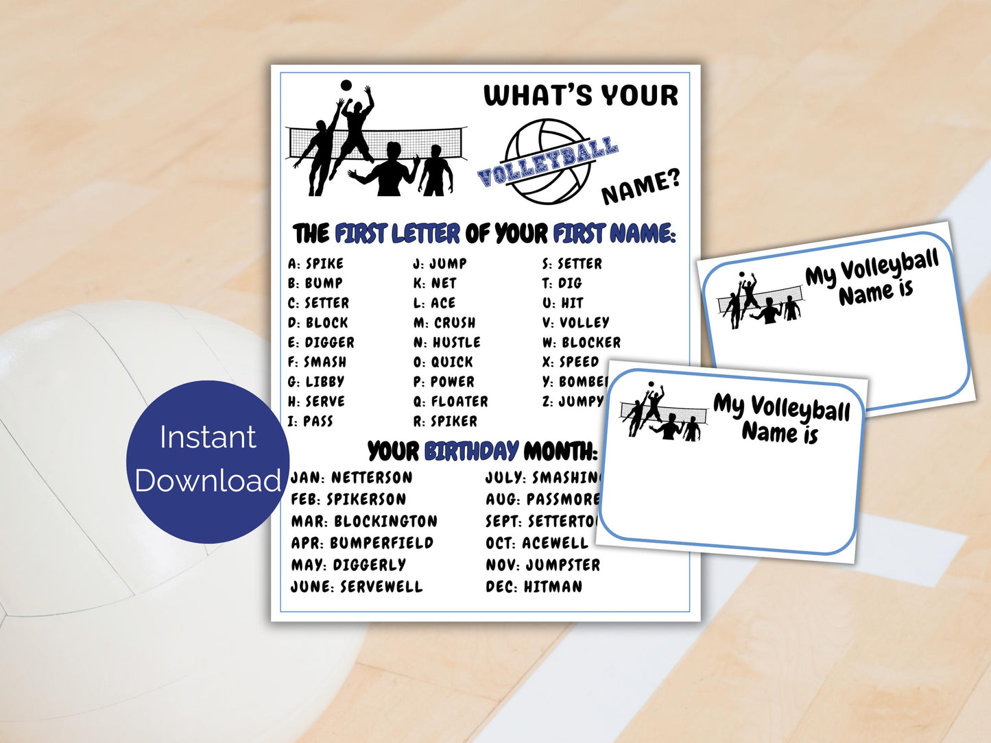 What's Your Volleyball Name Game + Name Tags