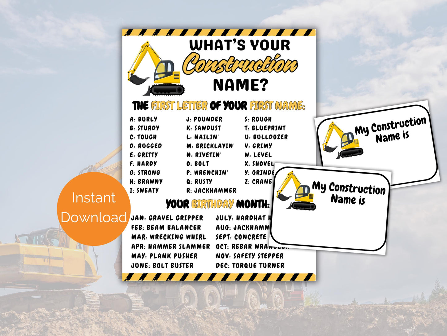 What's Your Construction Name Game + Name Tags
