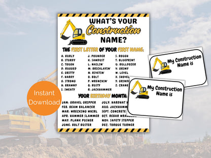 What's Your Construction Name Game + Name Tags