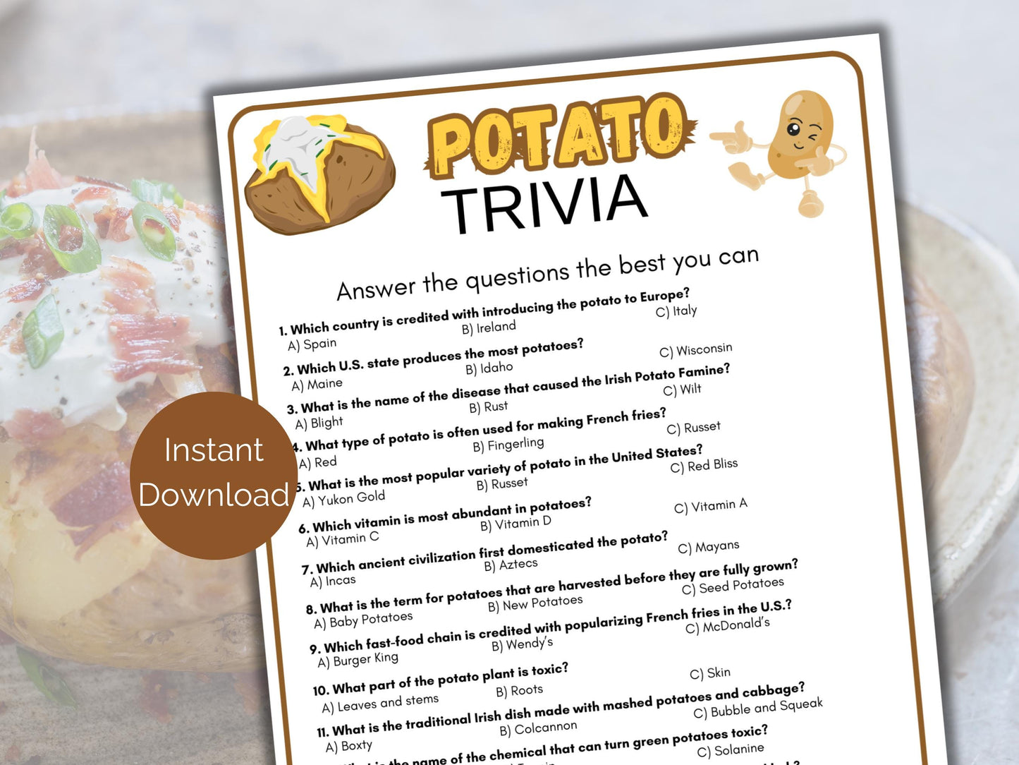 Potato Trivia Game
