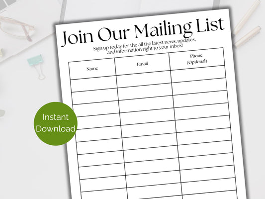 Email List Sign Up Sheet