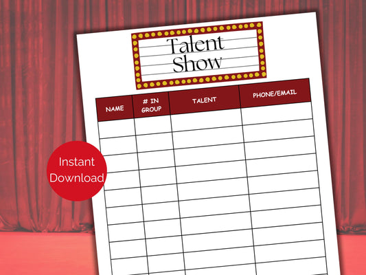 Talent Show Sign Up Sheet
