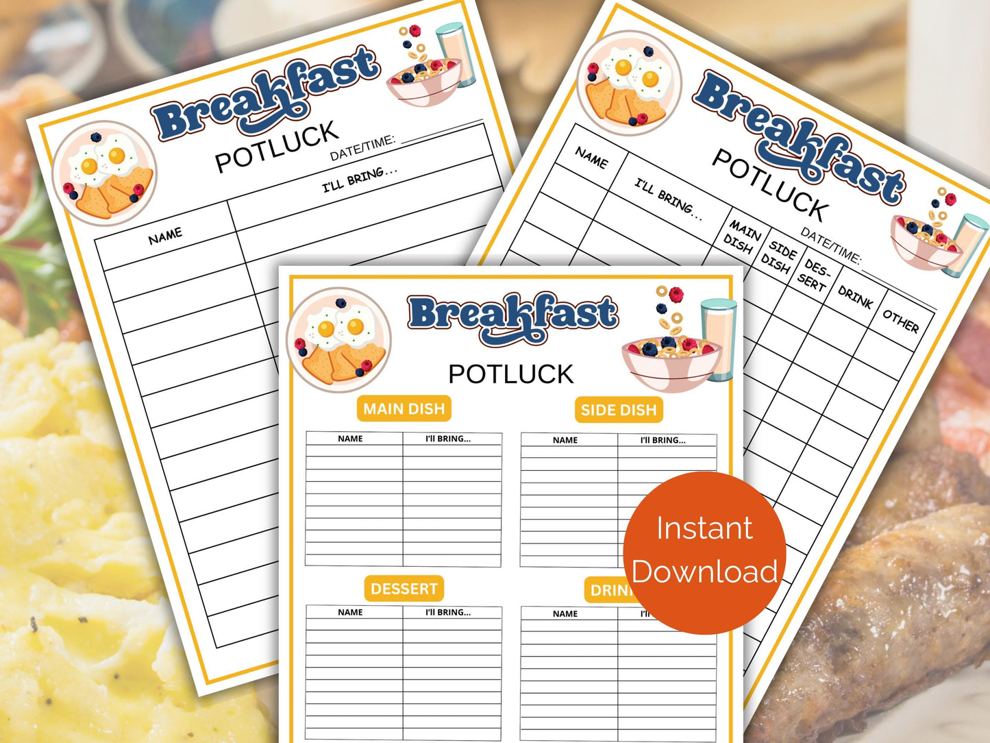Breakfast Potluck Sign Up Sheet