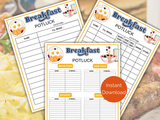 Breakfast Potluck Sign Up Sheet