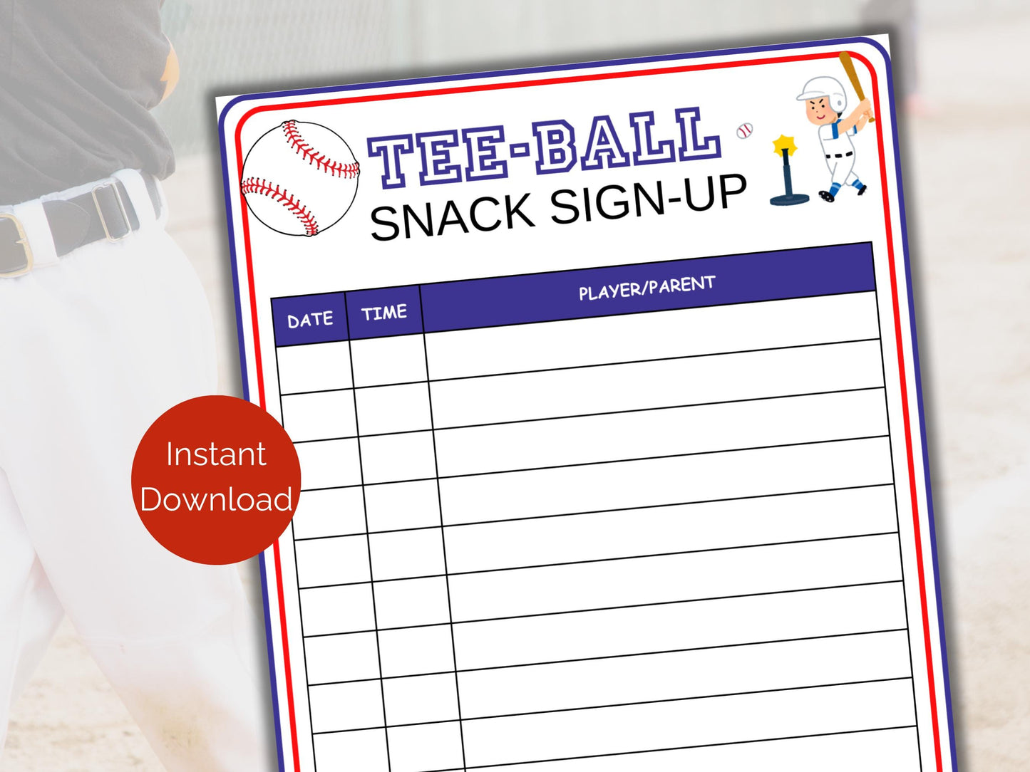 T-ball Snack Sign Up Sheet