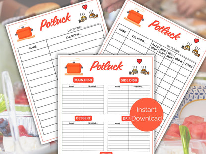 Potluck Sign Up Sheet