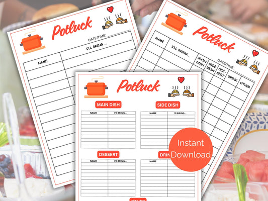 Potluck Sign Up Sheet