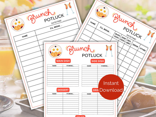 Brunch Potluck Sign Up Sheet