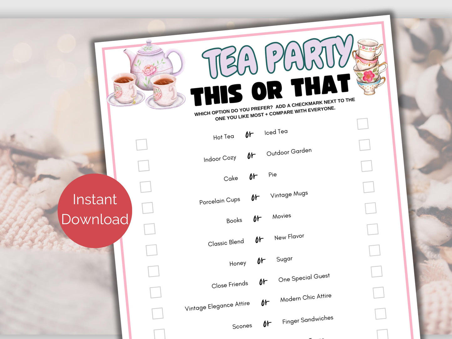 Tea Party This or That Game