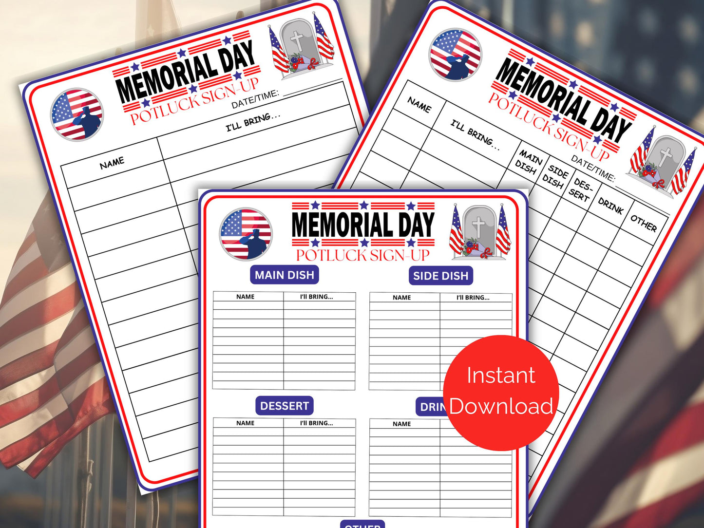 Memorial Day Potluck Sign Up Sheet