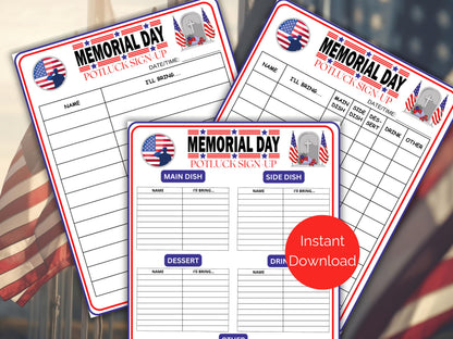 Memorial Day Potluck Sign Up Sheet