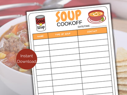 Soup Cook-off Sign Up Sheet