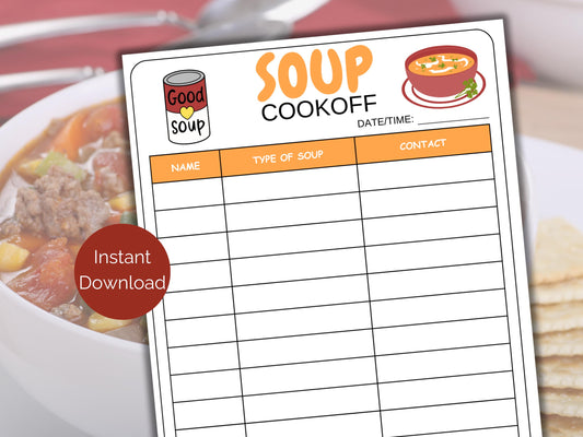 Soup Cook-off Sign Up Sheet