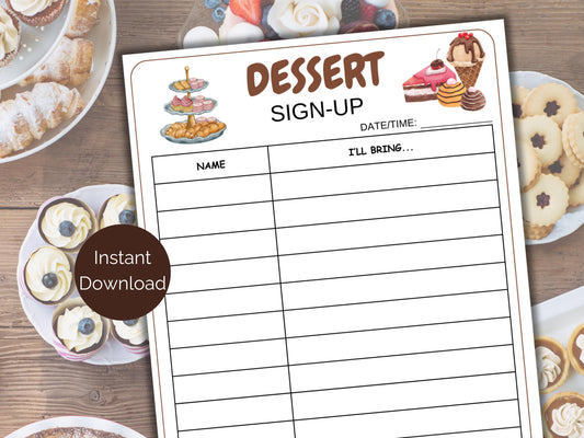 Dessert Sign Up Sheet