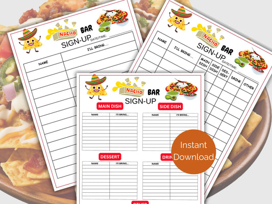 Nacho Bar Sign Up Sheet