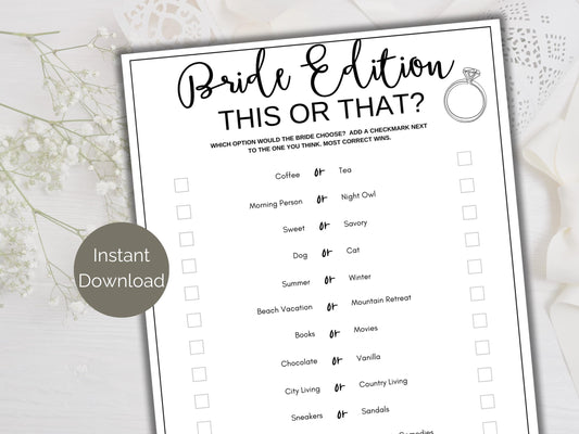 Bridal Shower This or That Game